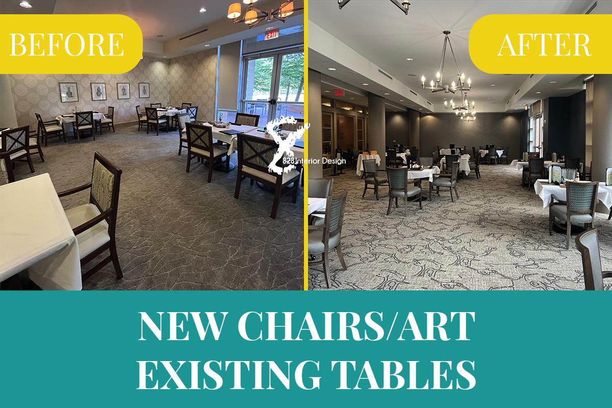 New chairs and art furnished by 828id with existing tables