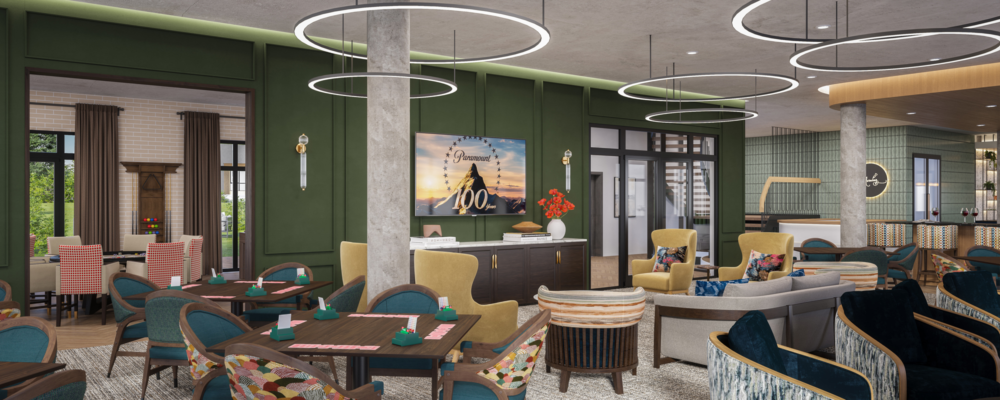 Rendering of Fireside Lounge New Chairs at Serenbe Wellness and Community Hub